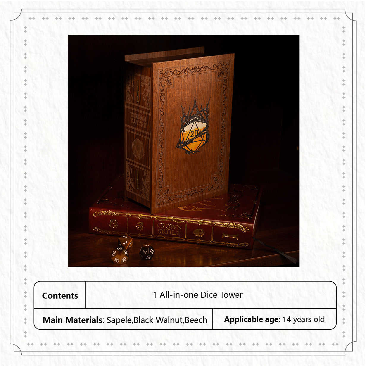 All-in-One Hardwood Book-Shaped Dice Tower