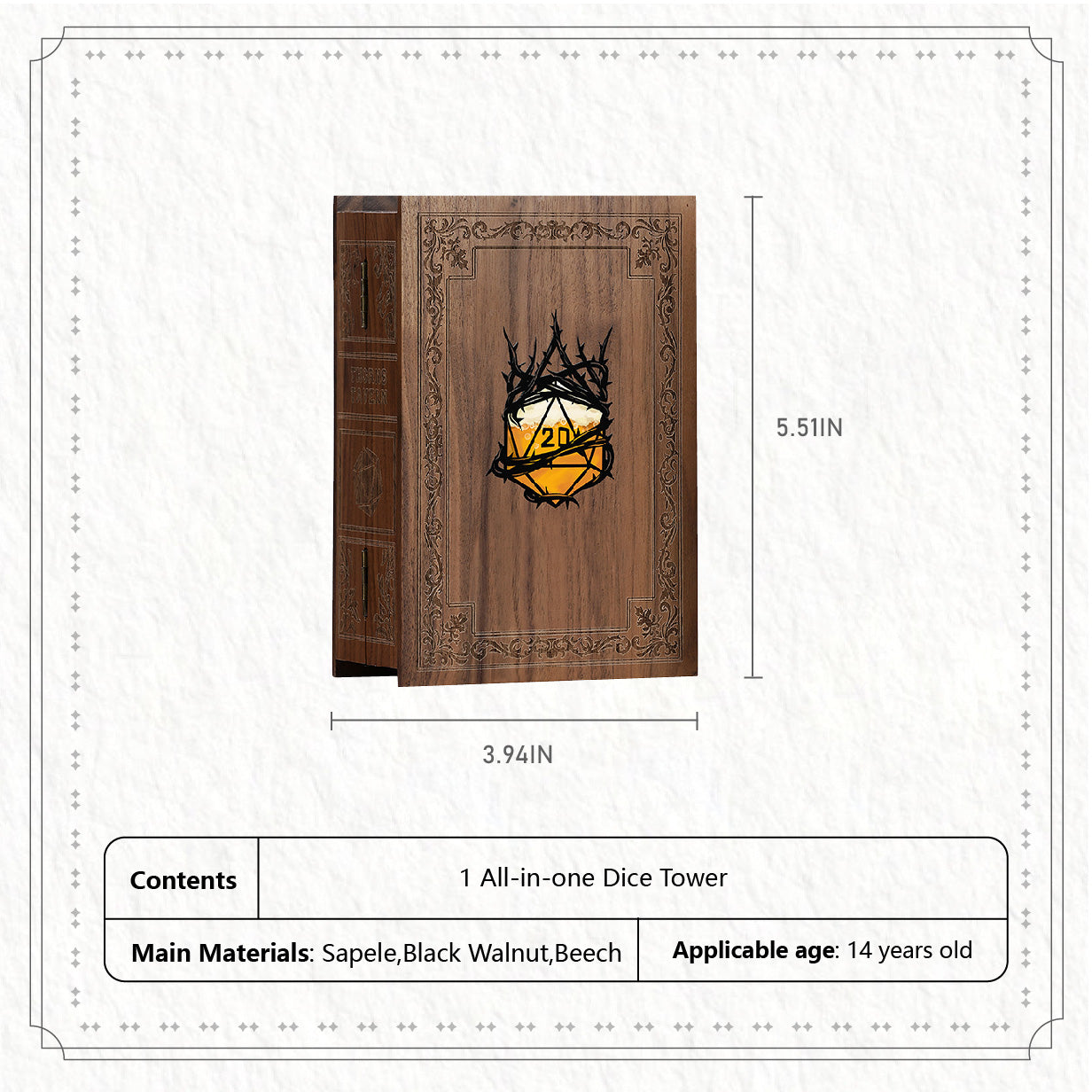 All-in-One Hardwood Book-Shaped Dice Tower